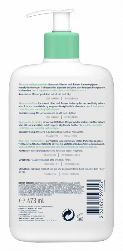 CeraVe Hypoallergenic Foaming Face & Body Cleanser with Ceramide, Niacinamide & Hyaluronic Acid for Normal & Oily Skin - fragrance free