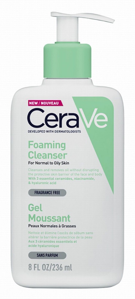 CeraVe Hypoallergenic Foaming Facial Gel Cleanser with Ceramides & Hyaluronic Acid for Normal to Oily Skin - fragrance free