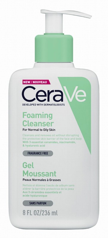 CeraVe Hypoallergenic Foaming Facial Gel Cleanser with Ceramides & Hyaluronic Acid for Normal to Oily Skin - fragrance free