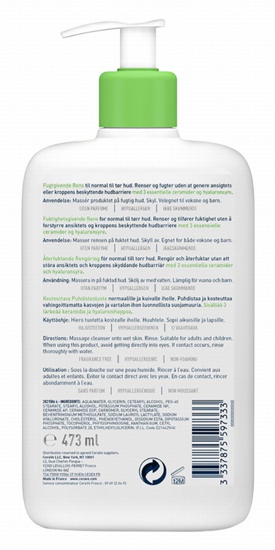 CeraVe Hypoallergenic Hydrating Face & Body Cleanser with Ceramides & Hyaluronic Acid for Normal to Dry Skin - fragrance free