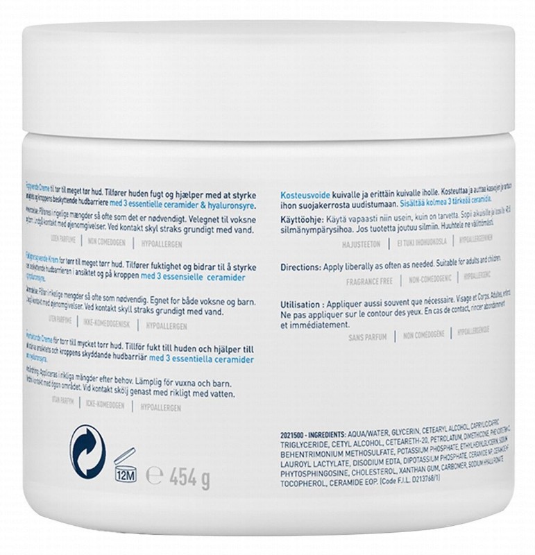 CeraVe Hypoallergenic Moisturizing Face & Body Cream with Ceramides & Hyaluronic Acid for Dry Skin - non comedogenic, fragrance free
