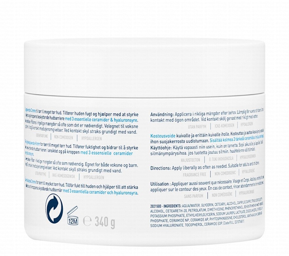 CeraVe Hypoallergenic Moisturizing Face & Body Cream with Ceramides & Hyaluronic Acid for Dry to Very Dry Skin - perfume free, non comedogenic