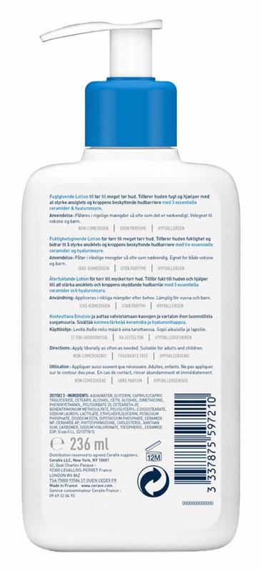 CeraVe Hypoallergenic Moisturizing Face & Body Lotion with Ceramides & Hyaluronic Acid - fragrance free, non comedogenic