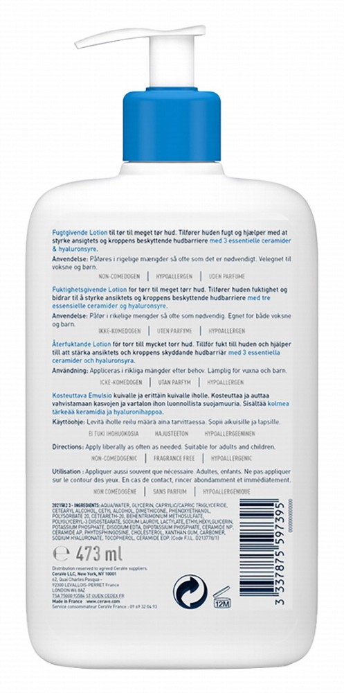 CeraVe Hypoallergenic Moisturizing Face & Body Lotion with Ceramides & Hyaluronic Acid for Dry Skin - non comedogenic, fragrance free