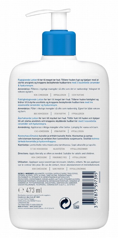 CeraVe Hypoallergenic Moisturizing Face & Body Lotion with Ceramides & Hyaluronic Acid for Dry Skin - non comedogenic, fragrance free
