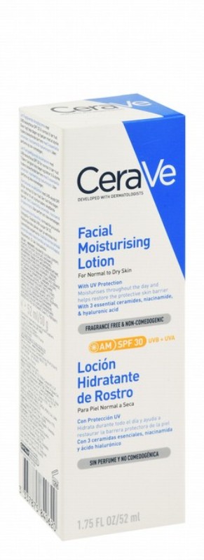 CeraVe Moisturizing Facial Day Lotion with Hyaluronic Acid, Niacinamide & Ceramides Normal to Dry Skin SPF30 - non comedogenic, fragrance free