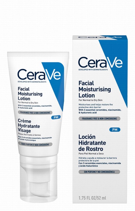 CeraVe PM Moisturizing Face Lotion with Niacinamide, Hyaluronic Acid & Ceramides for Normal to Dry Skin - fragrance free, non comedogenic