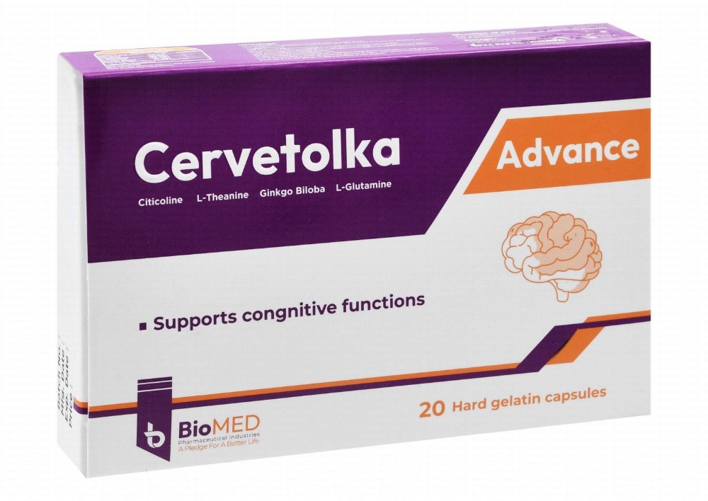 Cervetolka Advance 125mg Citicoline & 125mg L-Glutamine Cognitive Function Support Supplement with L-Theanine & Gingko Biloba Extract