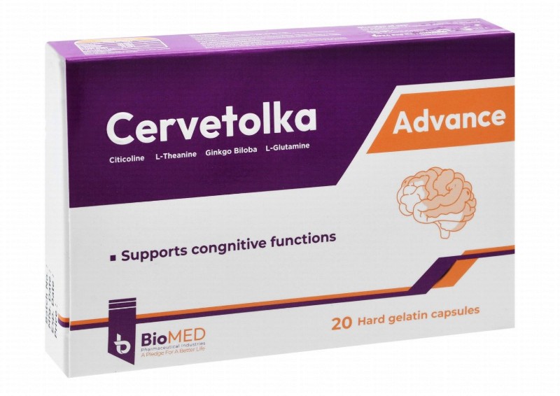 Cervetolka Advance 125mg Citicoline & 125mg L-Glutamine Cognitive Function Support Supplement with L-Theanine & Gingko Biloba Extract