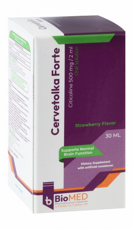 Cervetolka Forte 500mg Citicoline Brain Support Supplement Solution Strawberry Flavor