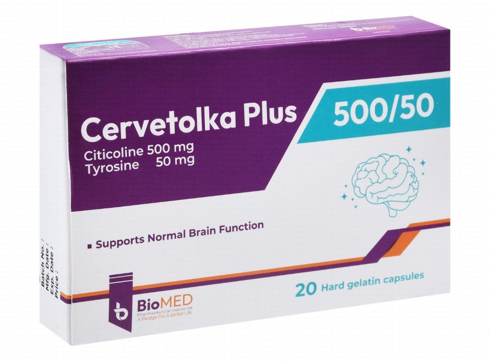 Cervetolka Plus 500mg Citicoline & 50mg Tyrosine Normal Brain Function Support Supplement