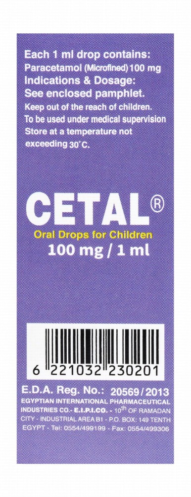 Cetal 100mg/ml Paracetamol Analgesic & Antipyretic Oral Drops for Children