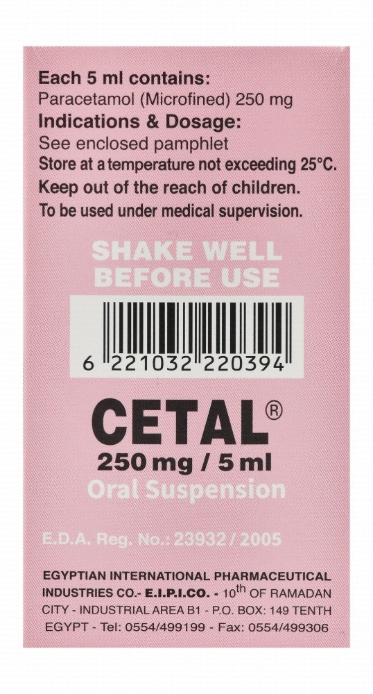 Cetal 250mg/5ml Paracetamol Analgesic & Antipyretic