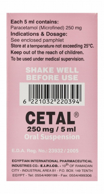 Cetal 250mg/5ml Paracetamol Analgesic & Antipyretic