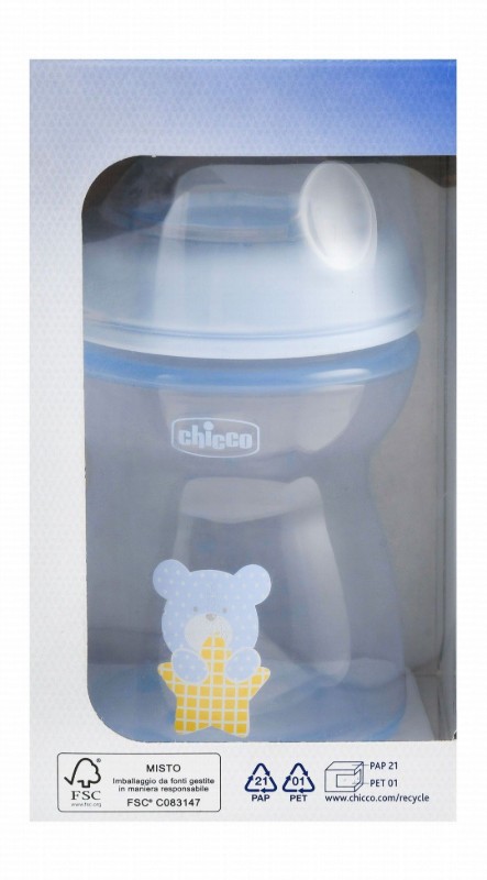 Chicco Natural Feeling Blue 250ml Anti-Colic Medium Flow Feeding Bottle with Silicone Teat (2+ Months) - BPA Free
