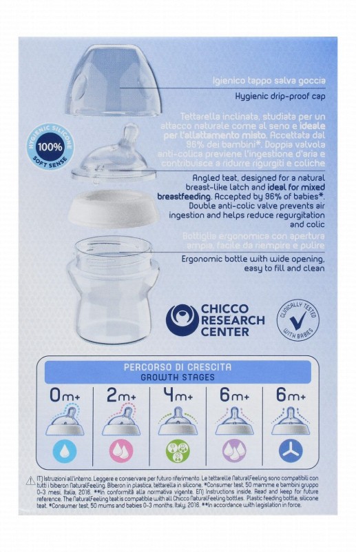 Chicco Natural Feeling Pink 150ml Anti-Colic Slow Flow Feeding Bottle with Silicone Teat (0+ Months) - BPA free
