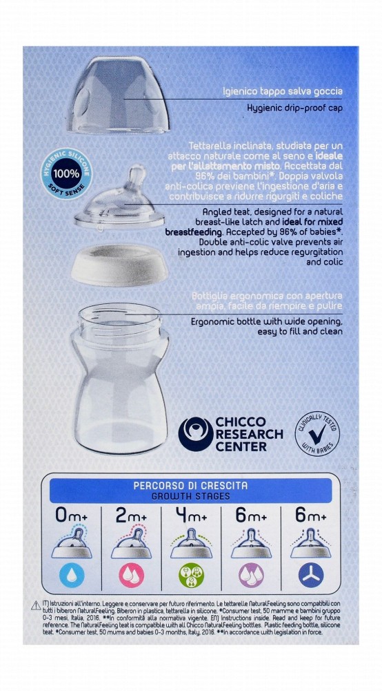 Chicco Natural Feeling Pink 250ml Anti-Colic Feeding Bottle (2+ Months) - BPA free