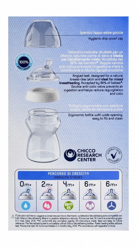 Chicco Natural Feeling Pink 250ml Anti-Colic Feeding Bottle (2+ Months) - BPA free