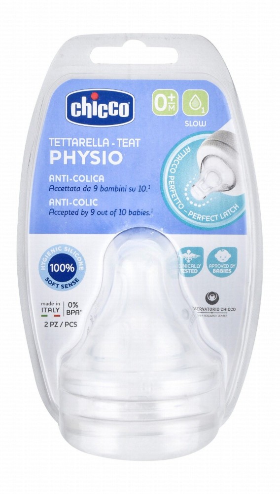 Chicco Physio Anti-Colic Slow Flow Silicone Bottle Nipple (0+ Months) - BPA free