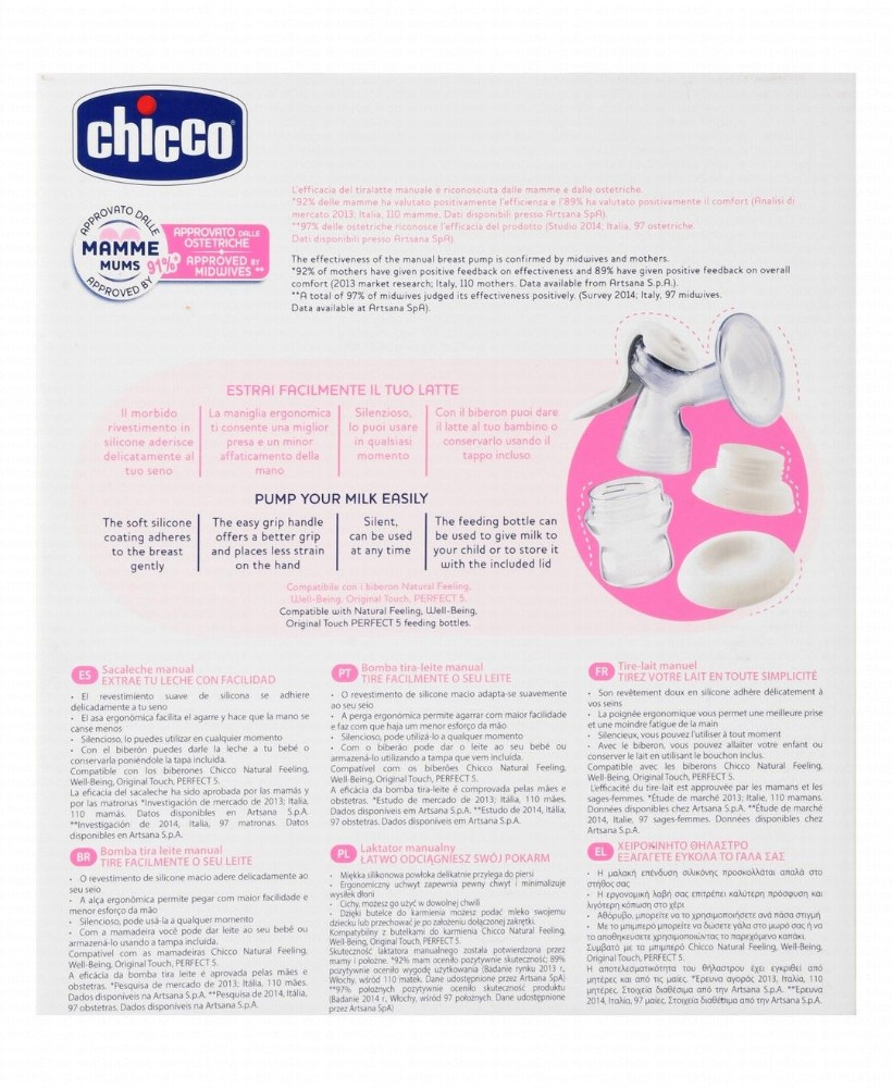 Chicco Pink & White Manual Breast Pump - BPA free