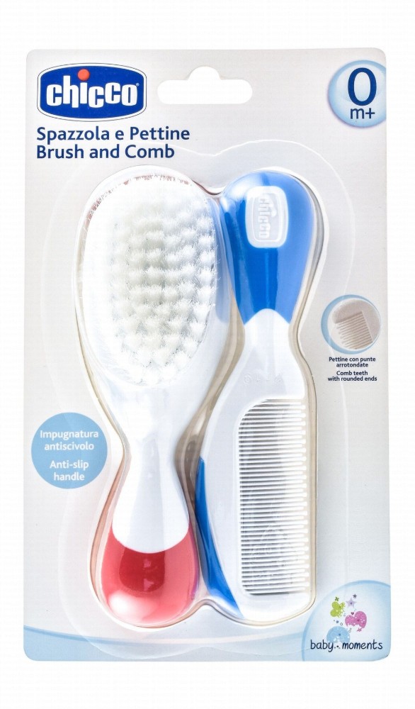 Chicco Red & Blue Anti-Skid Brush & Comb (0+ Months)