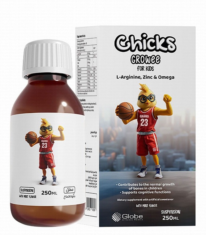 Chicks Growee Normal Bone Growth & Cognitive Function Support Supplement Syrup Mint Flavor with L-Arginine, Omega 3 & Zinc for Kids