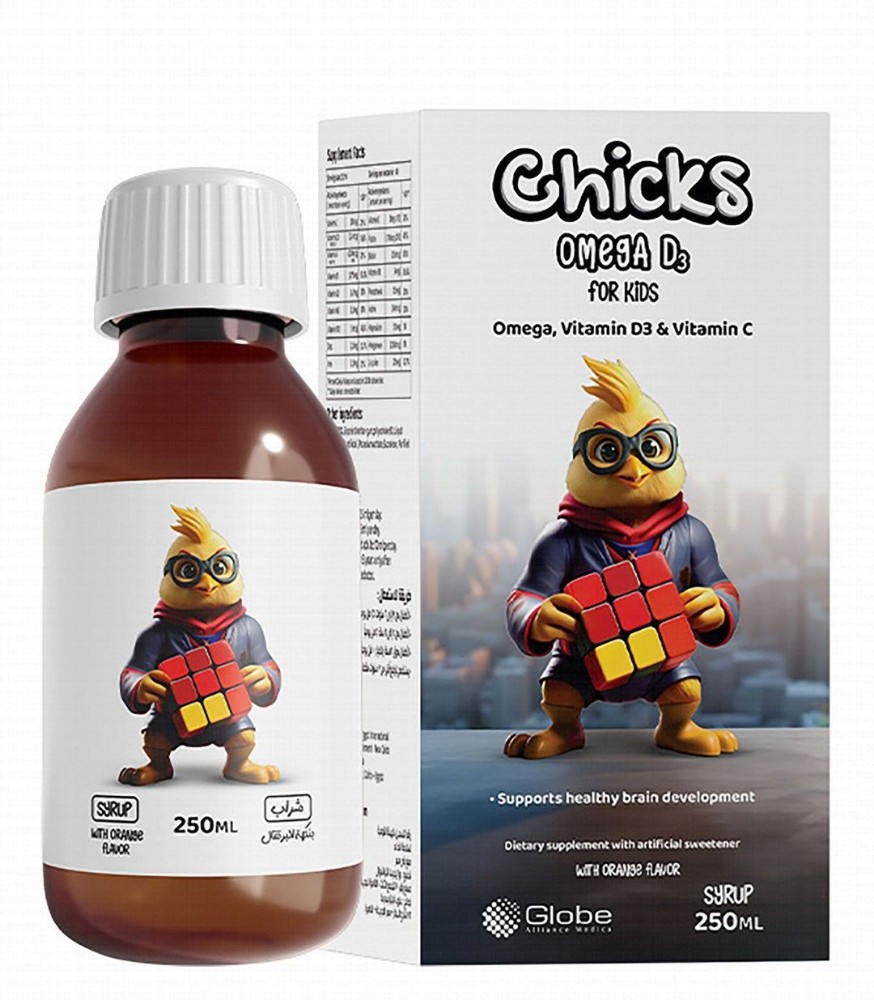 Chicks Normal Brain Function Support Supplement Syrup Orange Flavor with Omega 3, Vitamin D3 & C for Kids