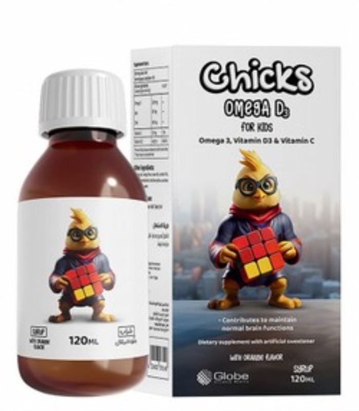 Chicks Omega D3 Normal Brain Function Support Supplement Syrup Orange Flavor for Kids with Omega 3, Vitamin D3 & C