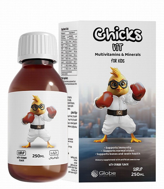 Chicks Vit Kids Supplement Syrup Orange Flavor with Multivitamin & Mineral for Immune System, Vision & Bones