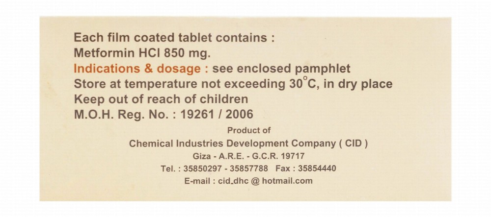 Cidophage 850mg Metformin Hydrochloride