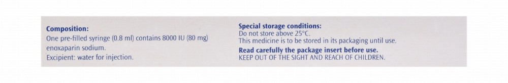 Clexane 8000 IU Enoxaparin Sodium Solution with 0.8ml Water Syringes for Intravenous Injection