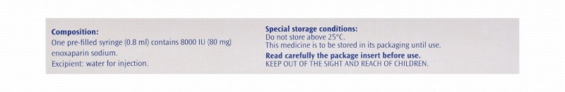 Clexane 8000 IU Enoxaparin Sodium Solution with 0.8ml Water Syringes for Intravenous Injection