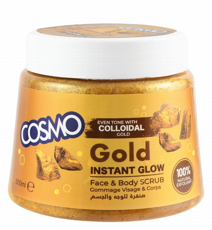 Cosmo Instant Glowing & Exfoliating Face & Body Scrub with Colloidal Gold - animal testing free