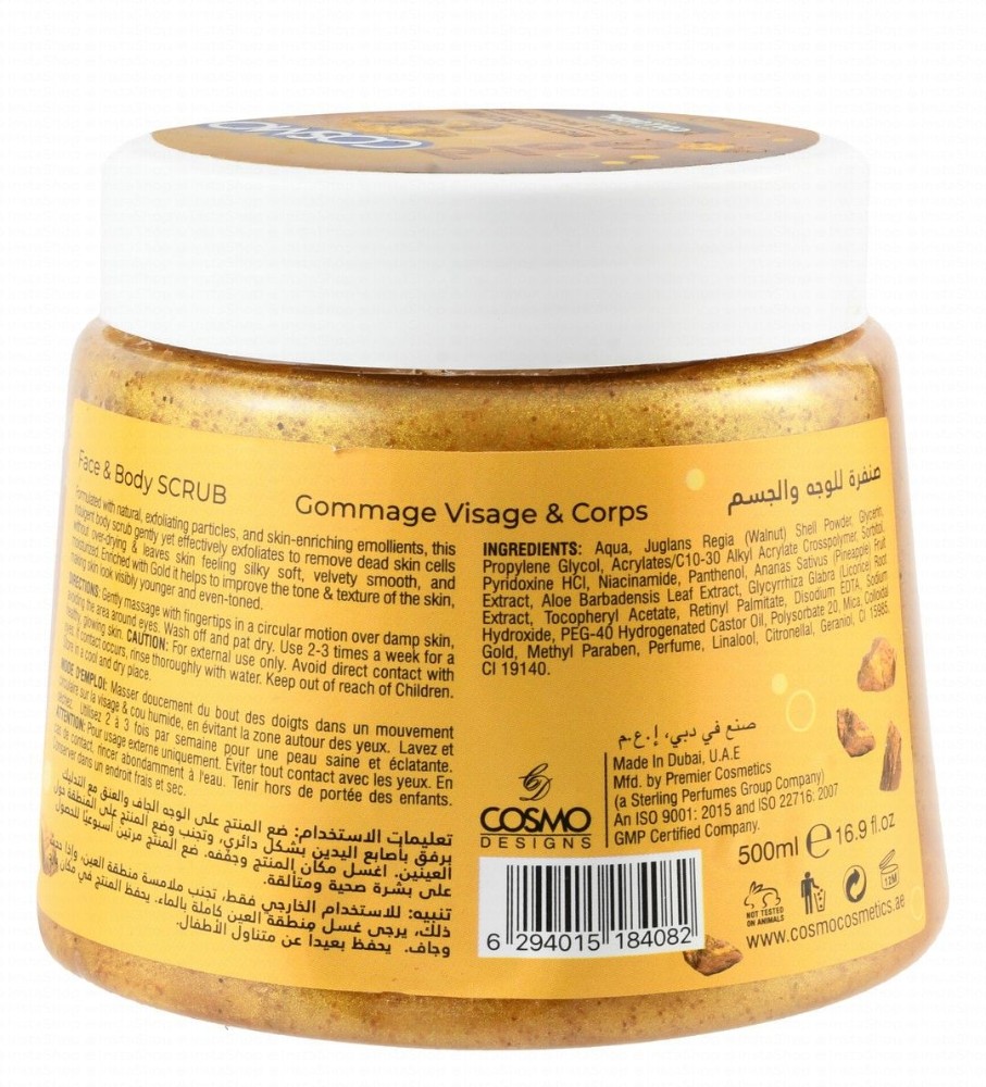 Cosmo Instant Glowing & Exfoliating Face & Body Scrub with Colloidal Gold - animal testing free