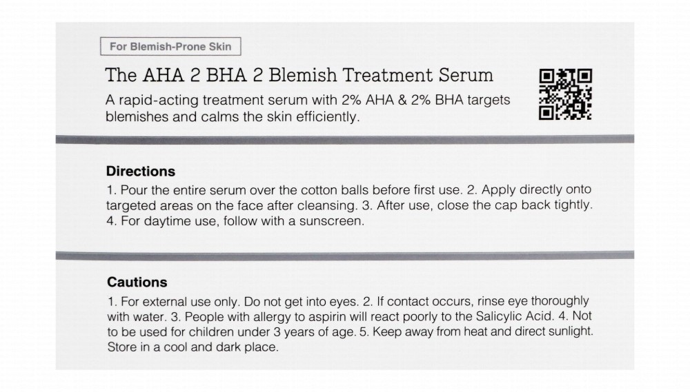 Cosrx 2% AHA & 2% BHA Sebum Controlling & Anti-Blackheads Facial Serum with PHA, Zinc PCA & Allantoin for Blemish-Prone Skin - non comedogenic