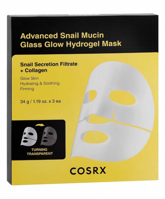 Cosrx Advanced Snail Mucin Glass Glow Hydrating, Soothing & Firming Hydrogel Facial Sheet Masks with Collagen