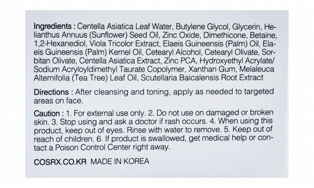 Cosrx Centella Blemish Calming & Soothing Face Cream for Sensitive & Irritated Skin