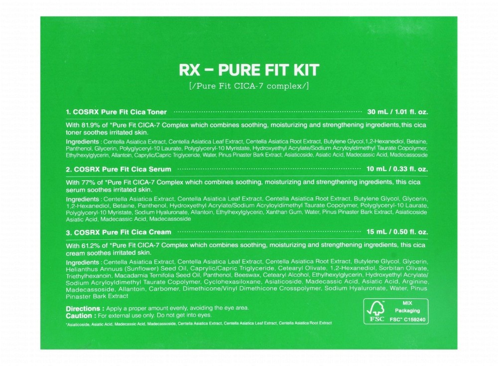 Cosrx Cica-7 Facial Relief Kit for Sensitive Skin