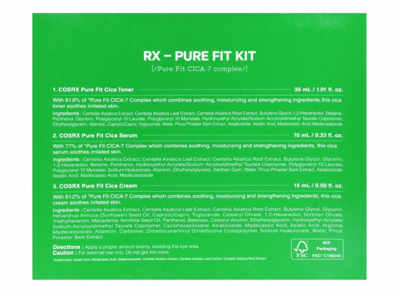 Cosrx Cica-7 Facial Relief Kit for Sensitive Skin