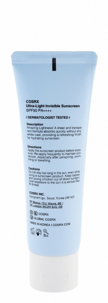 Cosrx Non-Greasy Non-Sticky Ultra Light Invisible Hydrating Face & Body Sunscreen with Witch Hazel, Aloe & Hyaluronic Acid for All Skin Types SPF50 PA++++