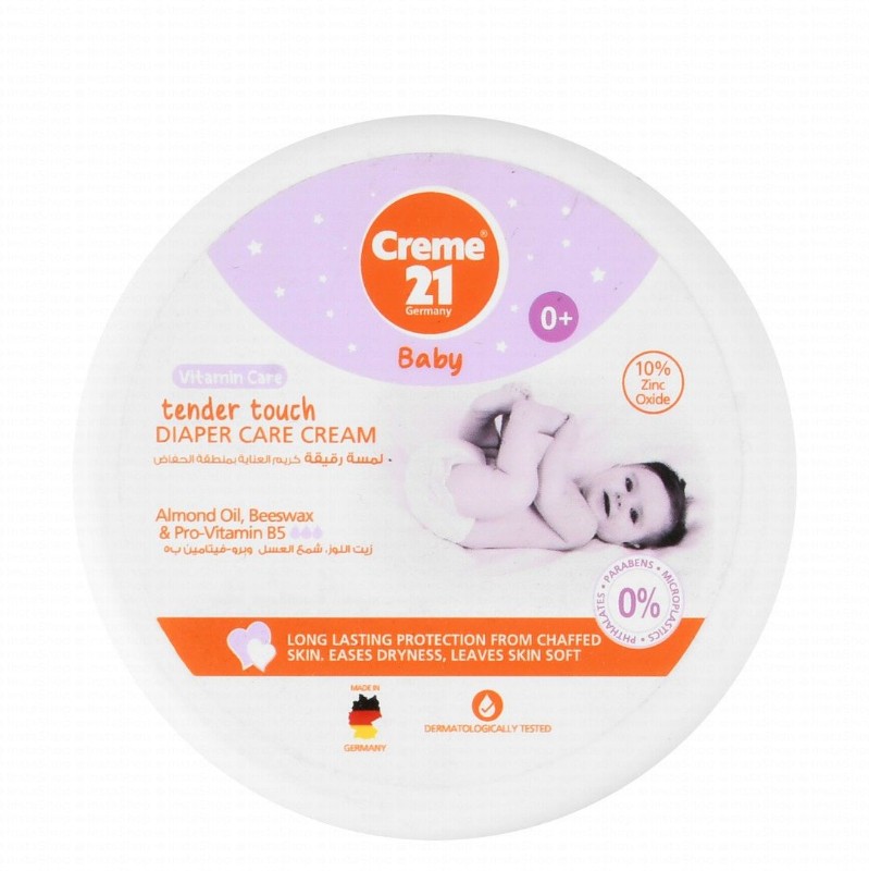 Creme 21 Baby Vitamin Care 10% Zinc Oxide Diaper Cream with Almond Oil, Beeswax & Provitamin B5 (0+ Months) - parabens free, microplastic free, phthalates free