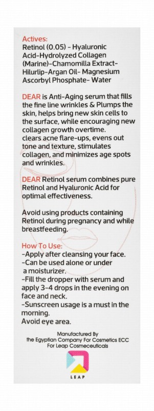 Dear Hydrating, Anti-Aging & Fortifying Retinol Face Serum with Hyaluronic Acid & Collagen for Sensitive Skin