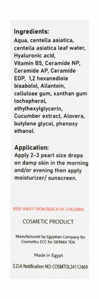 Derma 10 Powers Soothing & Barrier Support Face Serum with Ceramides, Hyaluronic Acid & Centella Asiatica Extract for All Skin Types