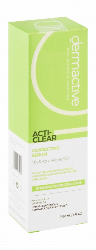 Dermactive Acti-Clear Hypoallergenic Correcting, Refining & Smoothing Face Serum with AHA, BHA & PHA for Oily & Acne-Prone Skin - fragrance free