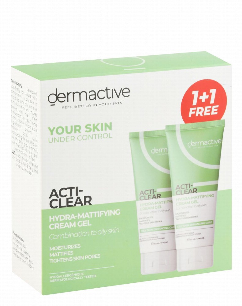 Dermactive Acti-Clear Hypoallergenic Hydra Mattifying, Moisturizing & Pores Tightening Facial Cream Gel for Combination & Oily Skin (1+1 Free)