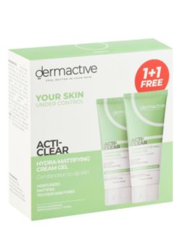 Dermactive Acti-Clear Hypoallergenic Hydra Mattifying, Moisturizing & Pores Tightening Facial Cream Gel for Combination & Oily Skin (1+1 Free)
