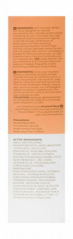 Dermactive Acti-Solaire Hypoallergenic Water-Resistant Light Tinted Ultra Fluid Dry Touch Facial Sunscreen for Oily, Acne-Prone & Sensitive Skin SPF50+ - non comedogenic