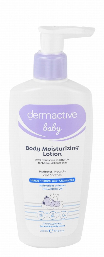 Dermactive Baby Hypoallergenic 24H Moisturizing, Nourishing & Hydrating Body Lotion with Honey, Chamomile & Natural Oils for Delicate Skin (0+ Months) - parabens free, sulphate free, silicone free