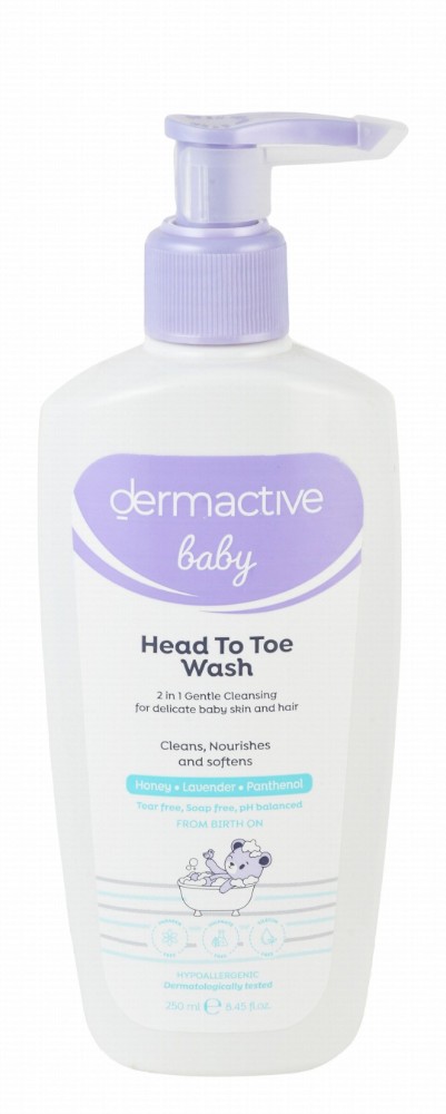 Dermactive Baby Hypoallergenic 2in1 Cleansing & Nourishing Head To Toe Wash with Honey, Lavender & Panthenol for Delicate Skin & Hair (0+ Months) - parabens free, sulphate free, silicone free
