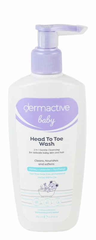 Dermactive Baby Hypoallergenic 2in1 Cleansing & Nourishing Head To Toe Wash with Honey, Lavender & Panthenol for Delicate Skin & Hair (0+ Months) - parabens free, sulphate free, silicone free